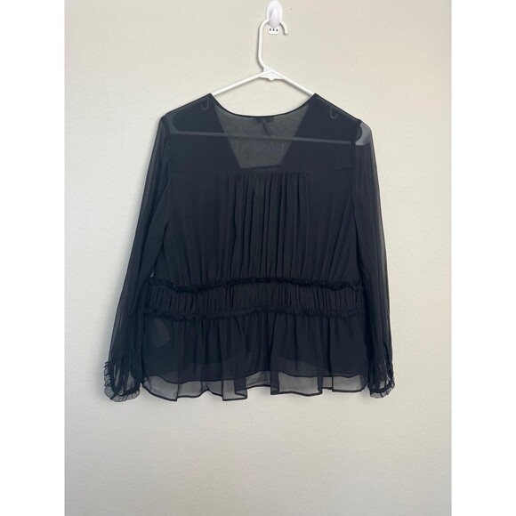 Joie Blouse Womens Small Black Silk Sheer Ruffle Peplum Long Sleeve Top - Picture 5 of 7